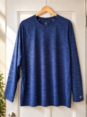 Champion Men Blue Performance Long Sleeve Athletic Shirt XXL Lightweight Active